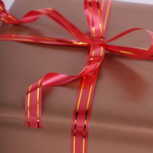 Лента упаковочная декоративная для подарков, золотые полосы, 12мм*45м красная, ЗОЛОТАЯ СКАЗКА 591823