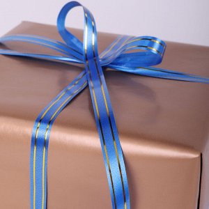 Лента упаковочная декоративная для подарков, золотые полосы, 12мм*45м синяя, ЗОЛОТАЯ СКАЗКА 591822