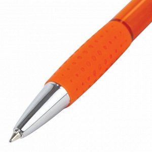 Ручка шариковая автоматическая с грипом BRAUBERG SUPER, СИНЯЯ, корпус оранжевый, 0,7мм,линия 0,35мм,143375