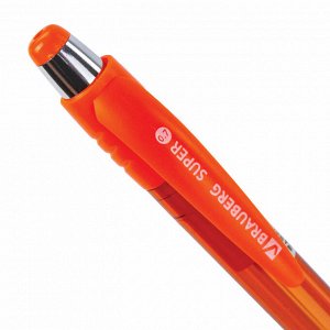 Ручка шариковая автоматическая с грипом BRAUBERG SUPER, СИНЯЯ, корпус оранжевый, 0,7мм,линия 0,35мм,143375