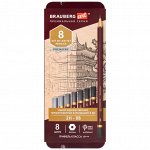 Карандаши чернографитные художественные 2H-8B, НАБОР 8 шт В ПЕНАЛЕ, BRAUBERG ART &quot;PREMIERE&quot;, 181894