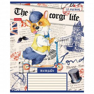 Тетрадь 18 листов, КЛЕТКА, HATBER, обложка картон, Корги_LIFE, 18Т5В1