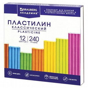 Пластилин классический BRAUBERG "АКАДЕМИЯ ХИТ", 12 цветов, 240г, стек, ВЫСШЕЕ КАЧЕСТВО, 106423