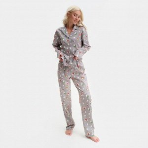 Пижама новогодняя женская (рубашка, брюки) KAFTAN «Зайка», серая