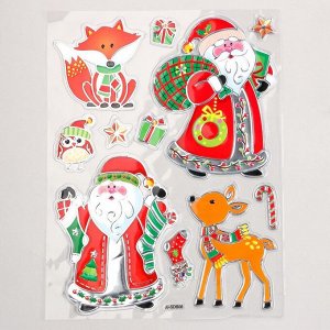 Наклейка пластик "Дед Мороз и лесные животные" 24х33 см 7882127