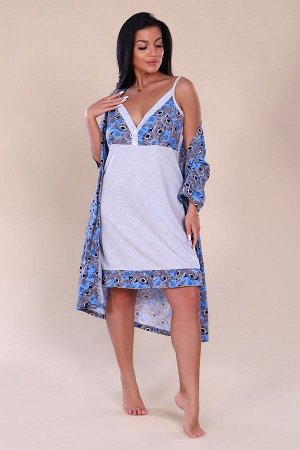 Комплект двойка (халат+сорочка) - Пуговки - 919 - синий