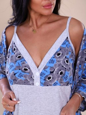 Комплект двойка (халат+сорочка) - Пуговки - 919 - синий