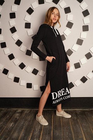 Платье длинное с разрезами - DREAMS - 477 - черный