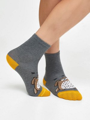 Высокие детские носки темно-серого цвета с изображением сурка (1 упаковка по 5 пар)
