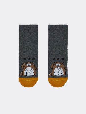 Высокие детские носки темно-серого цвета с изображением сурка (1 упаковка по 5 пар)