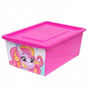 Ящик для игрушек с крышкой, «Радужные единорожки», объём 30 л, цвет маджента