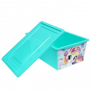 Ящик для игрушек с крышкой, «Радужные единорожки», объём 30 л, цвет бирюзовый