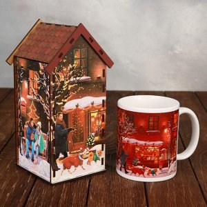 Подарочный набор "Зима-время для горячего чая" , чайный домик, кружка, 20,5 х 20,5 х 10 см