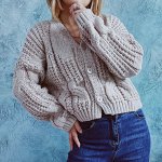 Женский короткий кардиган с длинными рукавами, цвет серый