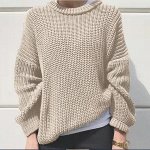 Женский однотонный джемпер, с круглым вырезом, цвет бежевый