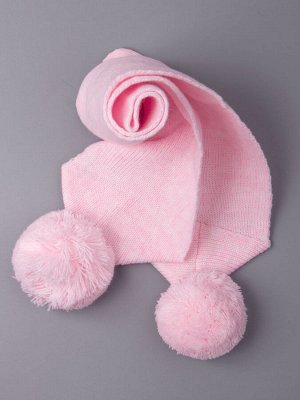 Шарф вязаный детский с бубонами, светло-розовый меланж