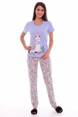 Пижама женская 1-141д (голубой+персик)