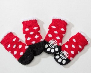 Носки для домашних животных с нескользящими элементами, цвет красный/черный