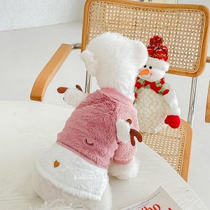 Одежда для домашних животных, теплая кофта, цвет розовый, принт "Новогодний"