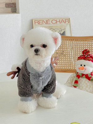 Одежда для домашних животных, теплая кофта, цвет серый, принт "Новогодний"