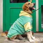 Одежда для крупных домашних животных, утепленная кофта с капюшоном, цвет зеленый/желтый, размер 3XL