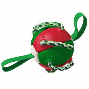 Игрушка для домашних животных, шарик с веревками, цвет красный/зеленый