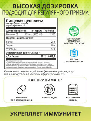1WIN Витамин Д3 5000 ME, 120 капсул