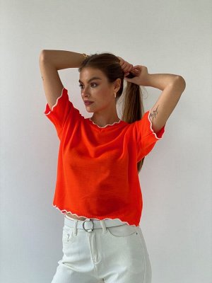 Пуловер с фестонами оранжевый