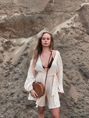 Martichelli Пляжный комбинезон из хлопка кремовый