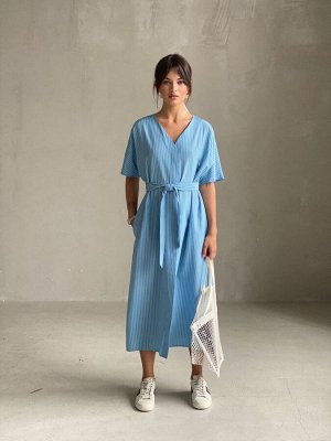 Платье-кафтан голубое в полоску