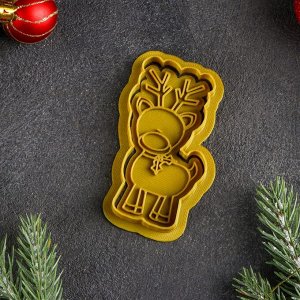 Форма для печенья «Рождественский олень», штамп, вырубка, цвет золотой