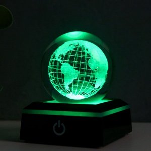 Сувенир стекло подсветка "Глобус" d=6 см подставка LED от 3AAA, провод USB 9х7х7 см