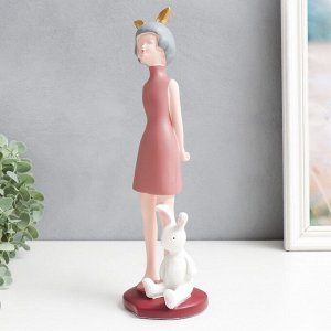 Сувенир полистоун "Девочка с заичьими ушками, с кроликом" розовый 29х10х10 см