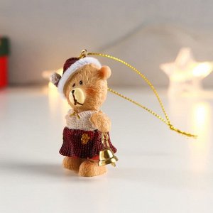 Сувенир полистоун подвеска "Мишка в новогоднем колпаке с колокольчиком" МИКС 6,5х2,5х4 см