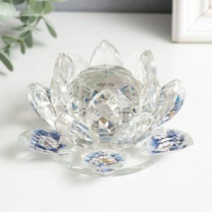 Сувенир стекло "Лотос прозрачный, на лепестках синие цветы" 7х13,5х13,5 см
