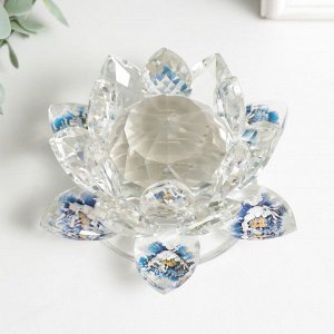 Сувенир стекло "Лотос прозрачный, на лепестках синие цветы" 7х13,5х13,5 см