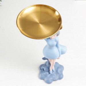 Сувенир полистоун подставка "Девушка ушки мишки, сердца" голубой 36х17х17 см