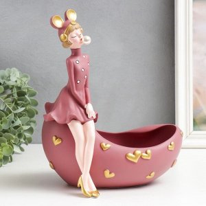 Сувенир полистоун подставка "Девушка ушки мишки, с пузырём" пыльно-розовый 29х19х28 см