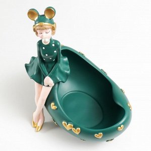 Сувенир полистоун подставка "Девушка ушки мишки, с пузырём" тёмно-зелёный 29х19х28 см