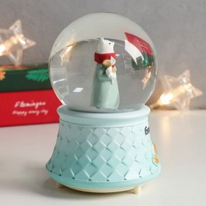 Снежный шар стеклянный «Мишка и девушка», музыкальный, световой, 12x8x8 см, МИКС