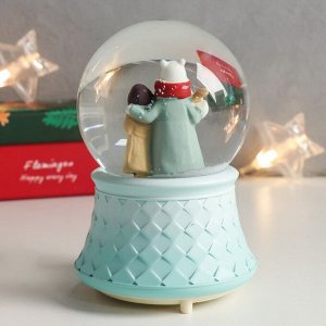 Снежный шар стеклянный «Мишка и девушка», музыкальный, световой, 12x8x8 см, МИКС