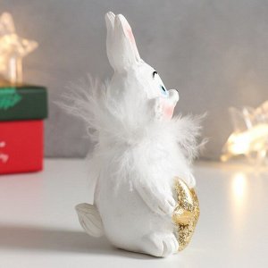 Сувенир полистоун "Белый кролик с золотой звездой" 7х6х12 см