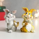 Сувенир полистоун &quot;Зайка с монетками/подковой&quot; МИКС 5х4,5х7,5 см