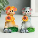 Сувенир полистоун &quot;Зайчик с цветочком&quot; МИКС 3,5х3х5,7 см