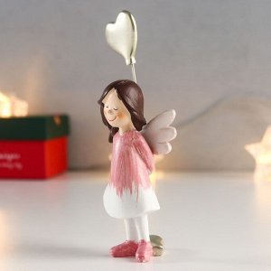 Сувенир полистоун "Малышка-ангел в бело-розовом платье с сердцем-шариком" 12,5х3,5х6,5 см
