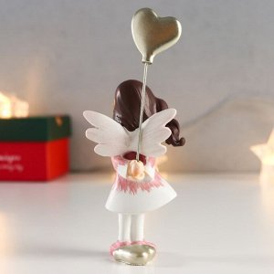 Сувенир полистоун "Малышка-ангел в бело-розовом платье с сердцем-шариком" 12,5х3,5х6,5 см