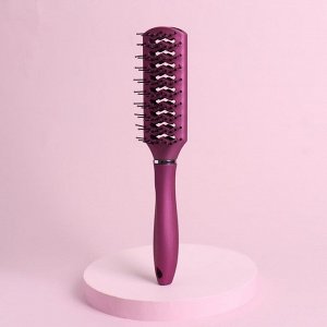 Расчёска массажная, вентилируемая, прорезиненная ручка, 23 x 4,2 см, цвет фиолетовый