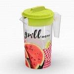 Кувшин, 1,2 л, с крышкой, пластик, салатовый, с декором, GRILL MENU