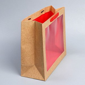 Пакет крафтовый с пластиковым окном Red, 31 х 26 х 11 см