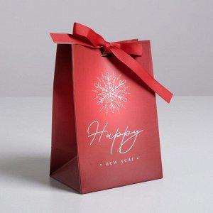 Пакет подарочный с лентой Happy New Year, 13 ? 19 ? 9 см